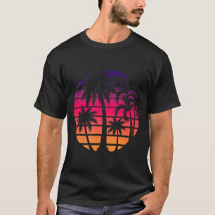 Retro 80s Sunset Palm Tree Beach Vacation Art T-Shirt