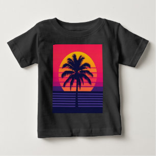 Retro 80s Sunset Palm Tree Synthwave Art Baby T-Shirt