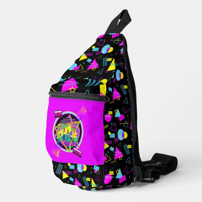 RETRO 80s TAPE COLORFUL SHAPES  Sling Bag (Right Corner)