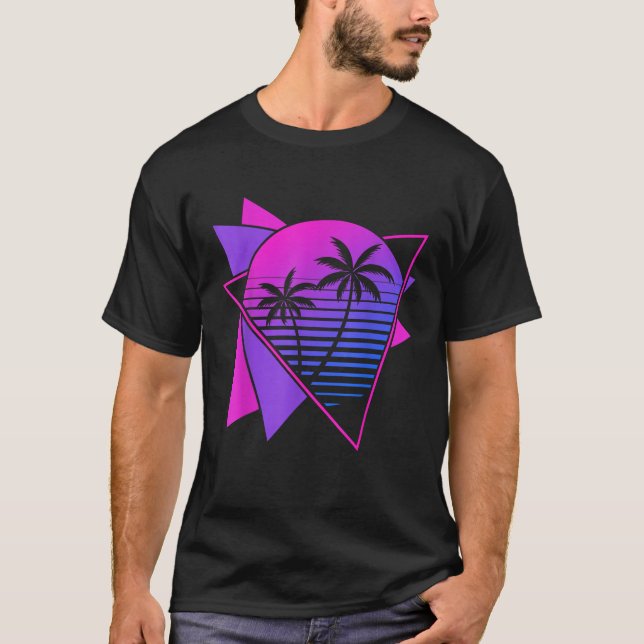 Retro 80s Vaporwave Aesthetic Palm Trees 90s Art V T-Shirt (Front)