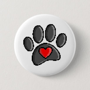 Retro 80s Video Game 8 Bit Pixel Art Dog Paw 2 Inch Round Button