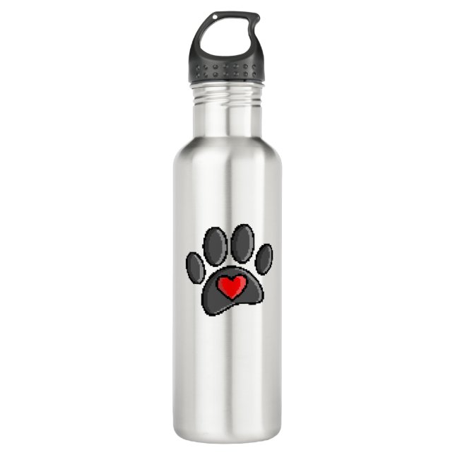 Retro 80s Video Game 8 Bit Pixel Art Dog Paw 710 Ml Water Bottle (Front)