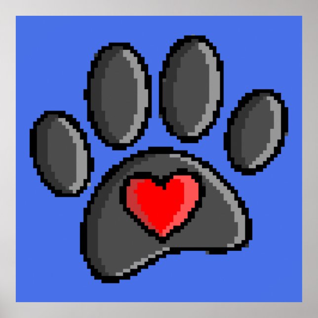 Retro 80s Video Game 8 Bit Pixel Art Dog Paw Print (Front)