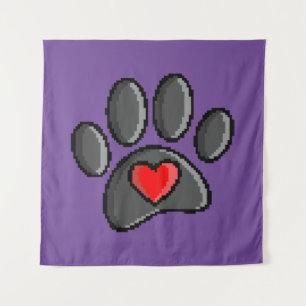Retro 80s Video Game 8 Bit Pixel Art Dog Paw Print Tapestry
