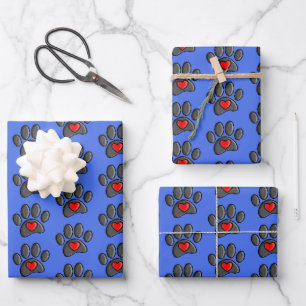 Retro 80s Video Game 8 Bit Pixel Art Dog Paw Print Wrapping Paper Sheet