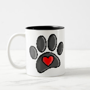 Retro 80s Video Game 8 Bit Pixel Art Dog Paw Two-Tone Coffee Mug