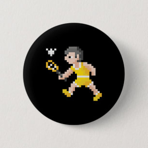 Retro 80s Video Game Pixel Art Badminton Player  2 Inch Round Button