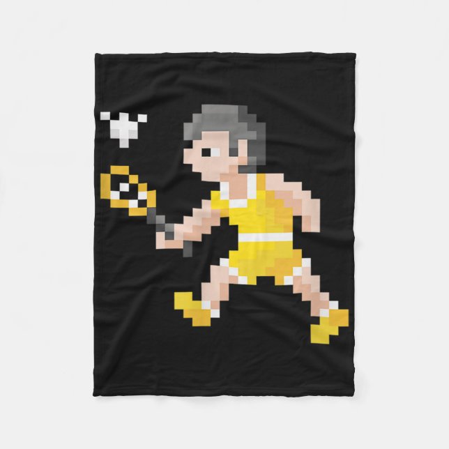 Retro 80s Video Game Pixel Art Badminton Player  Fleece Blanket (Front)