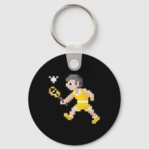 Retro 80s Video Game Pixel Art Badminton Player  Keychain