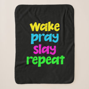Retro 80's Vintage Neon Sign Wake Pray Slay Repeat Sherpa Blanket