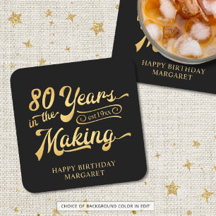 Retro 80th Birthday 80 Years in the Making Custom Square Paper Coaster