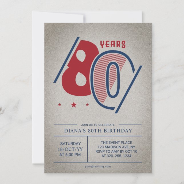 Retro 80th Birthday  Invitation (Front)