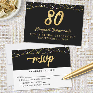 Retro 80th Birthday RSVP String Lights Card