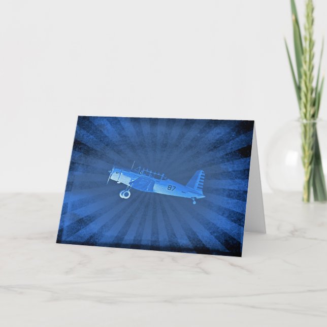 Retro #87 Airplane Blue Greeting Card (Front)