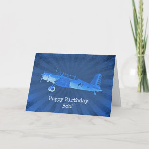 Retro #87 Airplane Blue Happy Birthday Card