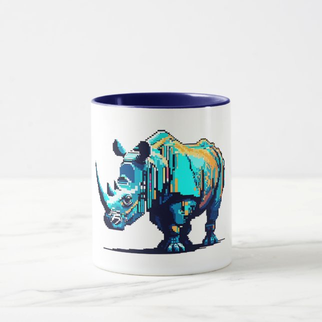 Retro 8-Bit Arcade Rhinoceros Pixel Art Geek Mug (Center)