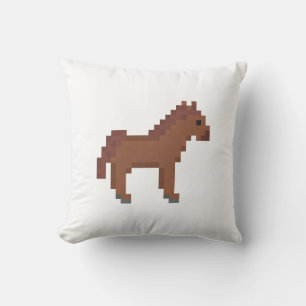 Retro 8-Bit Pixel Art Brown Horse Throw Pillow