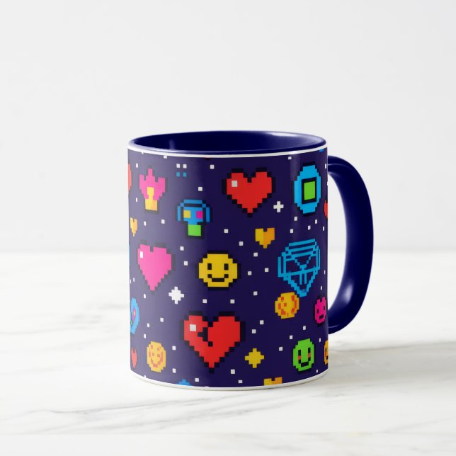 Retro 8-Bit Pixel Art Gaming Ceramic Mug (Front Right)