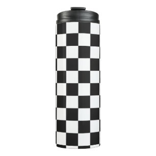Retro 90s 00s Black and White Chequered Pattern Thermal Tumbler