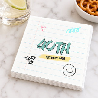 Retro 90s 40th Birthday Bash Notebook Doodle Napkin