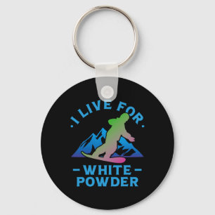 Retro 90s 80s Snowboard I Live For White Powder Keychain