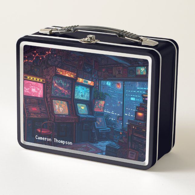 Retro 90s 80s Vintage Arcade Tin Lunch Box (Front)