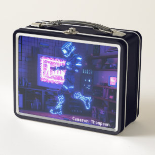 Retro 90s 80s Vintage Robot Art Tin Lunch Box