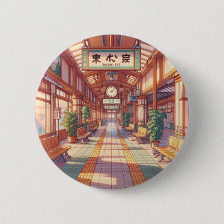 Retro 90s Anime Japan Train Station 2 Inch Round Button