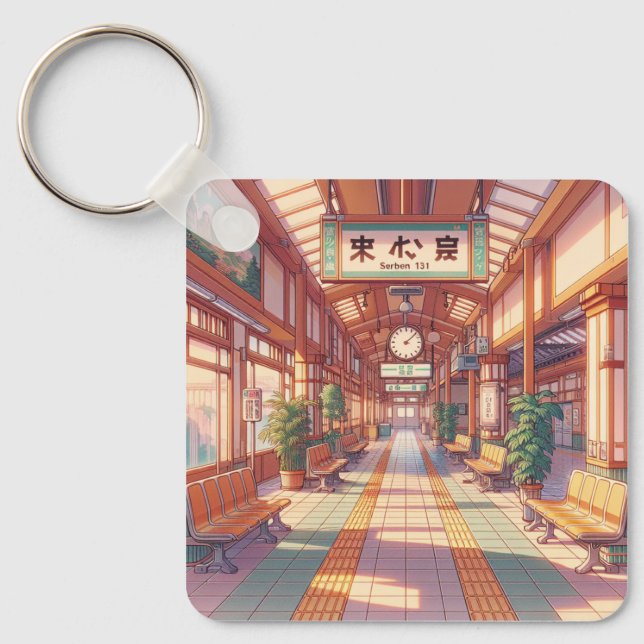 Retro 90s Anime Japan Train Station Keychain (Front)
