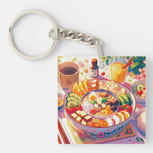 Retro 90s Anime Japanese Food Bowl Aesthetic Keychain