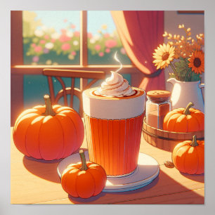 Retro 90s Anime Pumpkin Spice Latte Poster