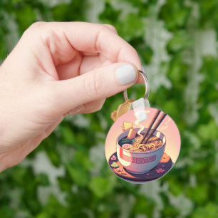 Retro 90s Anime Ramen Noodle Aesthetic Art Keychain