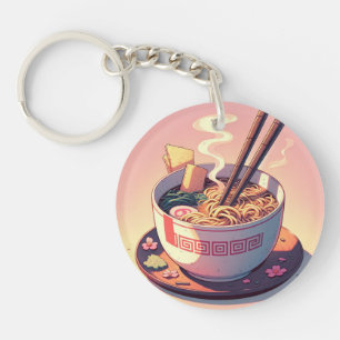Retro 90s Anime Ramen Noodle Aesthetic Art Keychain