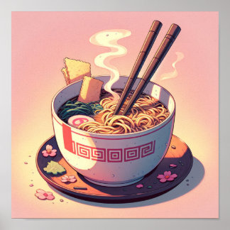 Retro 90s Anime Ramen Noodle Aesthetic Art Poster