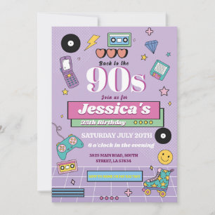 Retro 90s Birthday Nineties Mens Women's Party Invitation