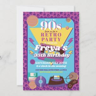 Retro 90s Birthday Nineties Mens Women's Party Invitation