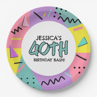 Retro 90s Birthday Party Custom Name & Age Paper Plate