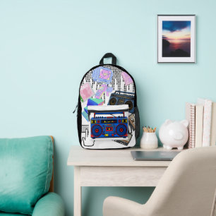 Retro 90s Boombox Cassette Tape Aesthetic Stickers Printed Backpack
