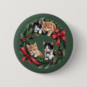 Retro 90s Cat Christmas Wreath Retro Cats Lover 2 Inch Round Button
