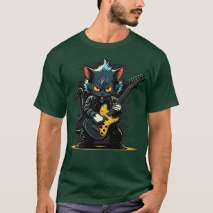 Retro 90s Cat Playing Guitar Gifts Guitarist Conce T-Shirt