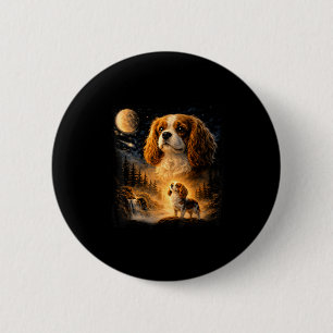 Retro 90s cavalier king charles spaniel howling at 2 inch round button