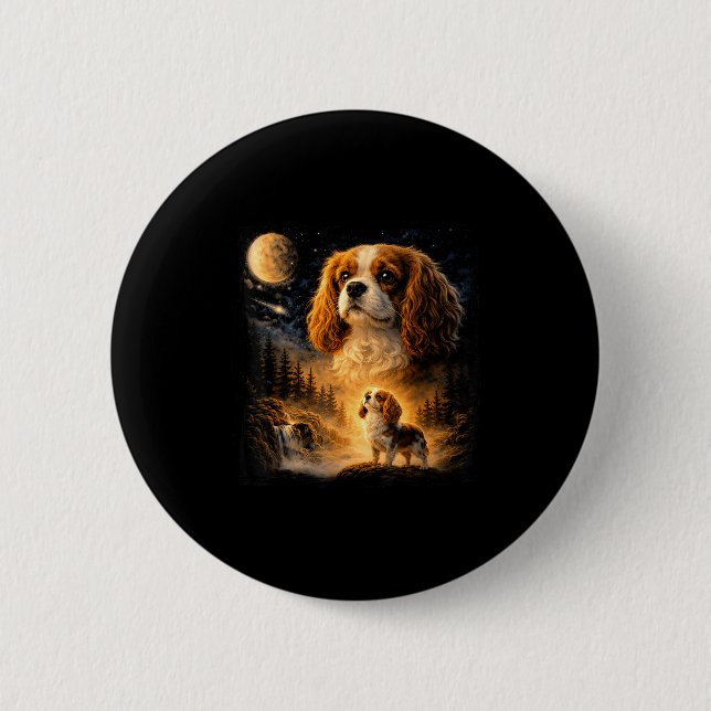 Retro 90s cavalier king charles spaniel howling at 2 inch round button (Front)