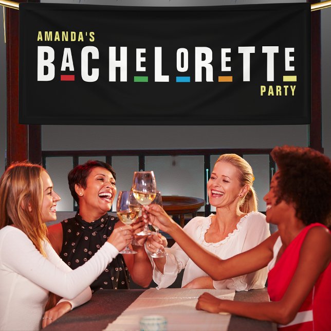 Retro 90s Colourful Bachelorette Party Black Banner (Creator Uploaded)