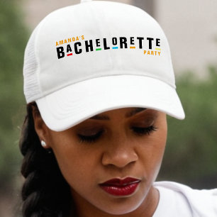 Retro 90s Colourful Bachelorette Party Black Trucker Hat