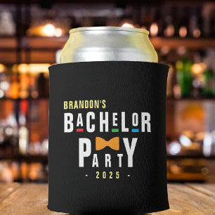 Retro 90s Colourful Bowtie Bachelor Party Black Can Cooler