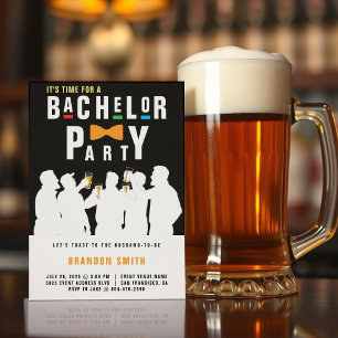 Retro 90s Colourful Bowtie Bachelor Party Black Invitation