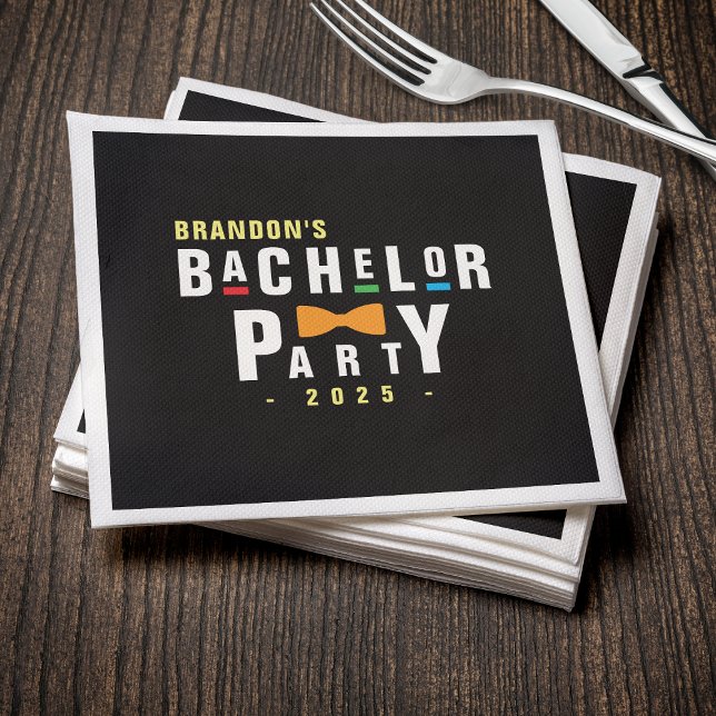 Retro 90s Colourful Bowtie Bachelor Party Black Napkin (Retro 90s Colorful Bowtie Bachelor Party Black Napkins
)