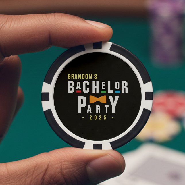 Retro 90s Colourful Bowtie Bachelor Party Black Poker Chips (Creator Uploaded)