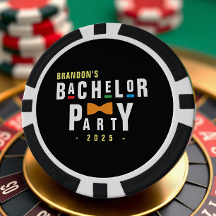 Retro 90s Colourful Bowtie Bachelor Party Black Poker Chips