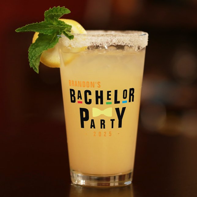 Retro 90s Colourful Bowtie Bachelor Party Glass (Creator Uploaded)